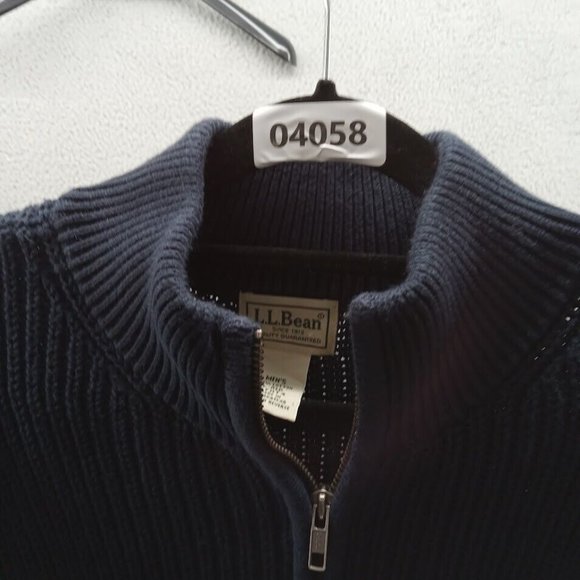 LL Bean Jacket Mens Large Navy Blue Chunky Cable Knit Zip Up Sweater Grandpacore - Picture 6 of 6